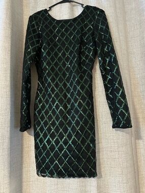 Forever 21 Black Midi Dress with Green Sequin Lattice
